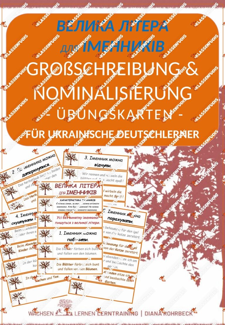 DaF / DaZ Ukrainisch: Großschreibung und Nominalisierung Herbst – Übungskarten